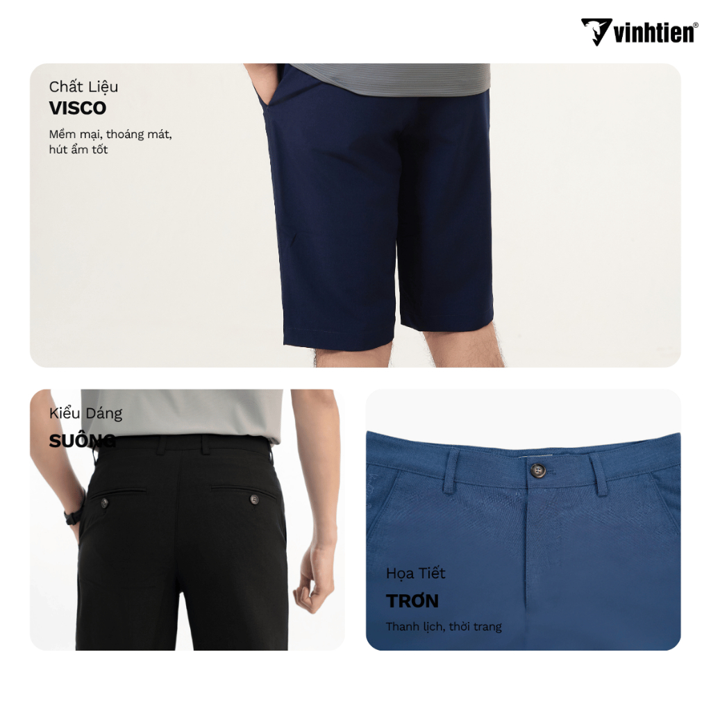 Quần Short Nam Classic Vải Visco Mềm Mỏng Giãn Nhẹ Vĩnh Tiến 375