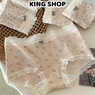 Combo 3 Quần Lót Nữ Cotton In Hình Hoa Nhí Viền Ren Đáng Yêu, Quần Chip Mềm Thoáng Đáy Dài 2 Lớp King Shop L-5918