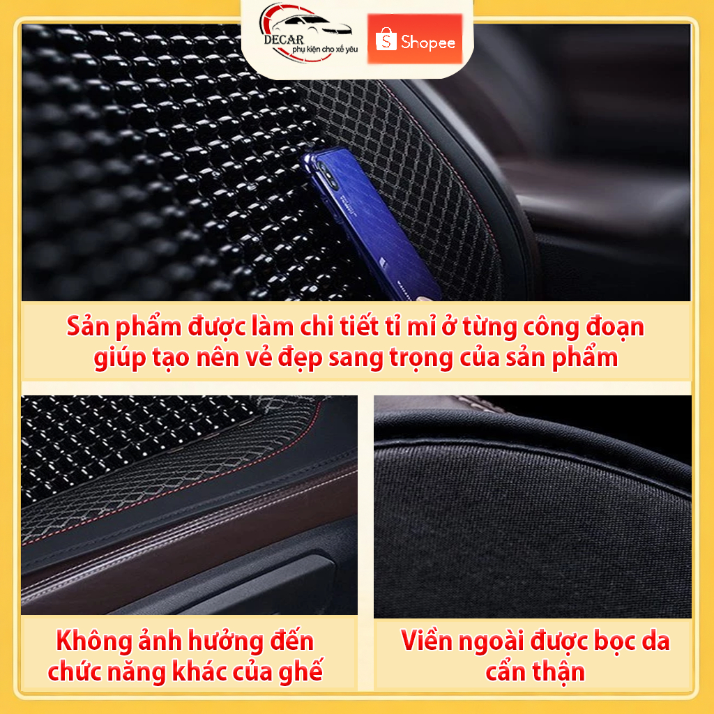 Lót ghế ô tô hạt gỗ chất liệu da cao cấp, bọc lót ghế ô tô xe hơi chống nóng, massage lưng chống đau mỏi
