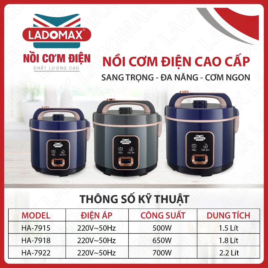 NỒI CƠM ĐIỆN NẮP GÀI LADOMAX - Model: 7922