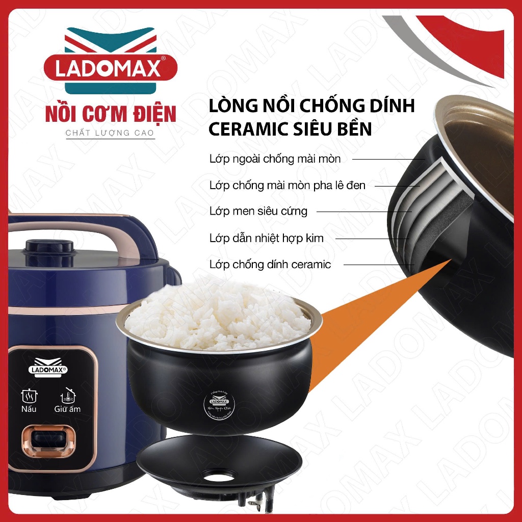 NỒI CƠM ĐIỆN NẮP GÀI LADOMAX - Model: 7922