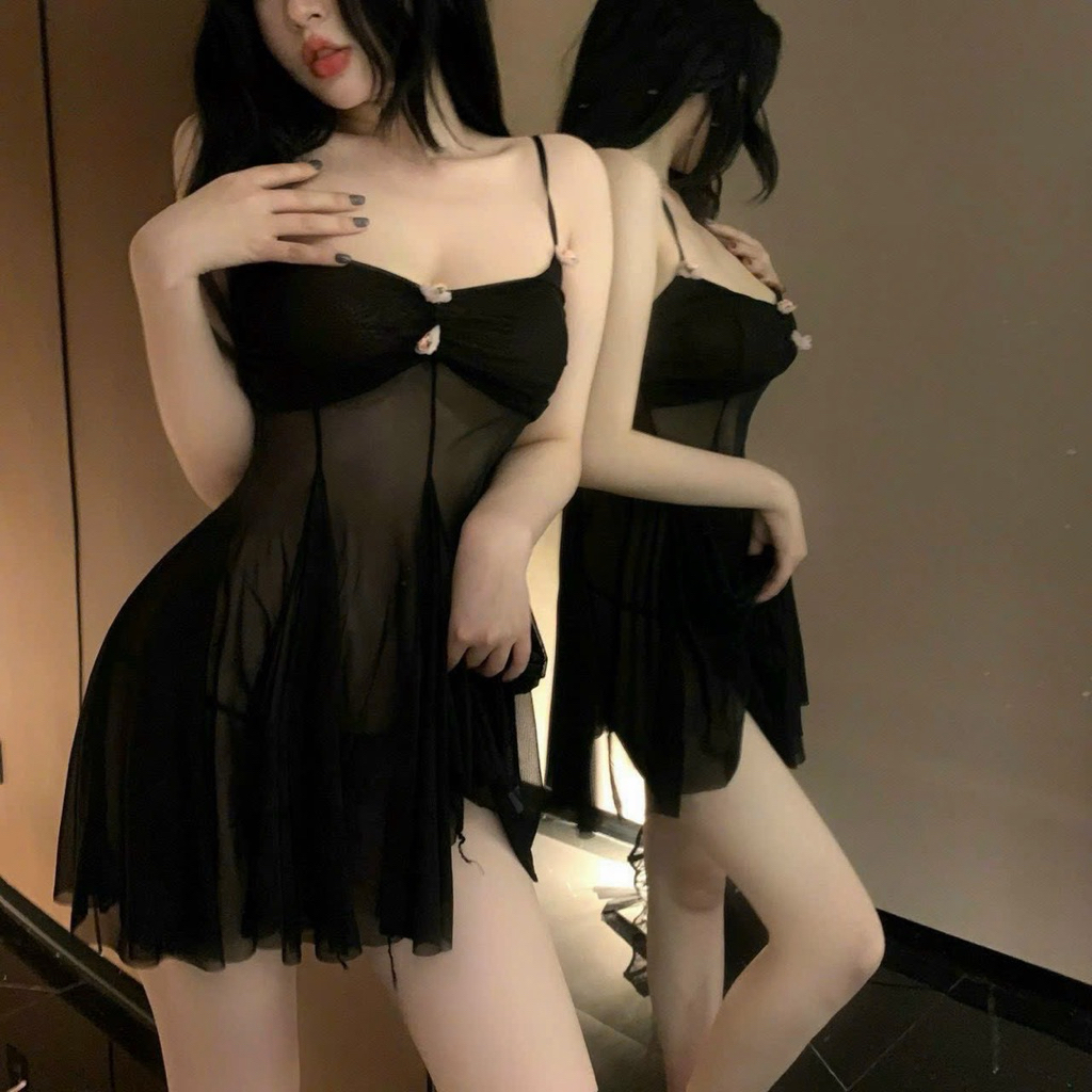 (Tặng kèm chip) Hàng Quảng Châu loại 1, Váy ngủ đính hoa hồng xuyên thấu sexy gợi cảm quyến rũ Hv207-5178