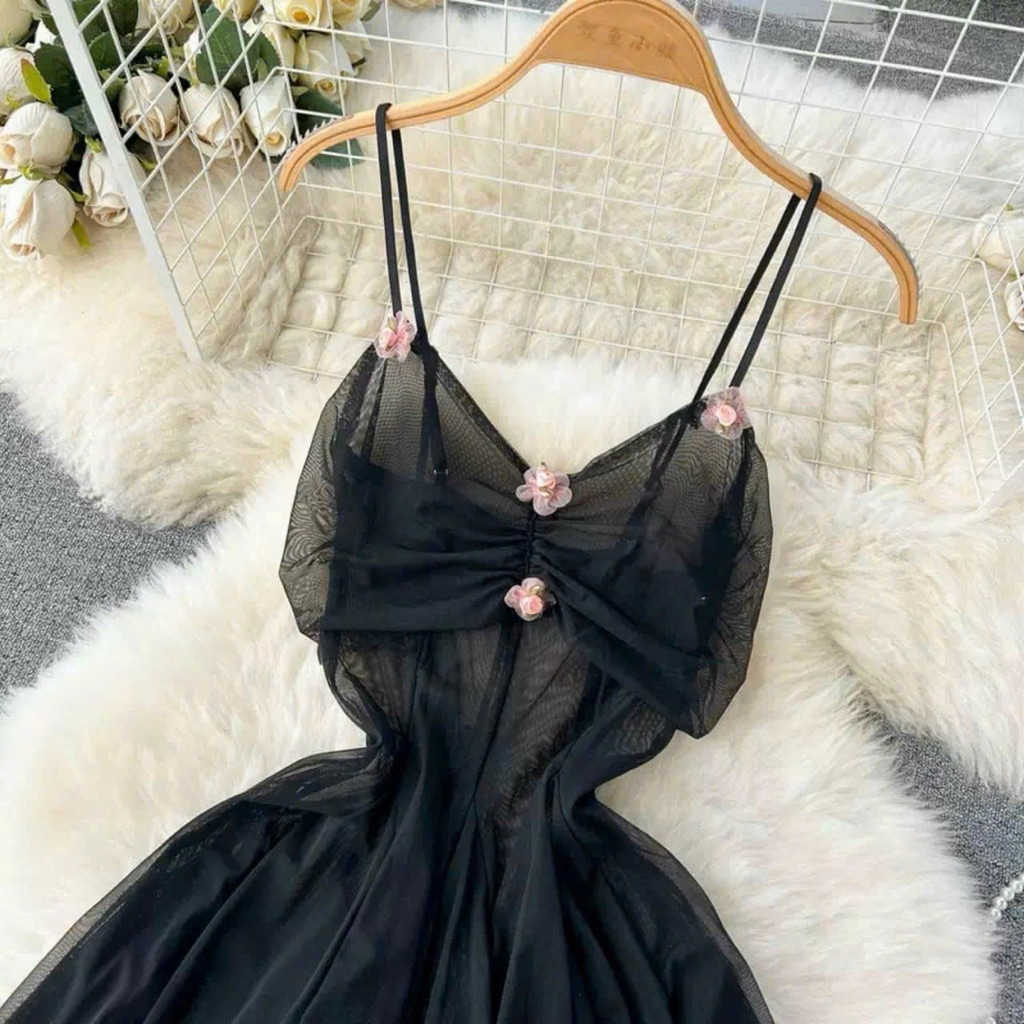 (Tặng kèm chip) Hàng Quảng Châu loại 1, Váy ngủ đính hoa hồng xuyên thấu sexy gợi cảm quyến rũ Hv207-5178