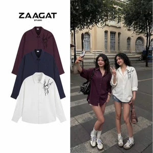 Áo sơ mi nam nữ ZAAGAT chất liệu kaki mềm cao cấp chi tiết thêu nổi form rộng-SƠ MI SET