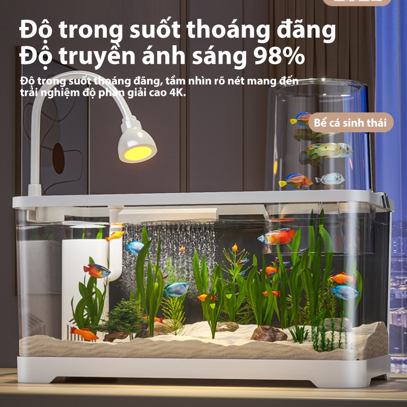 Bể cá Thủy sinh Hồ cá Mini Để Bàn Tích Hợp Lọc Ẩn Đèn Thủy Sinh Siêu Trong Suốt Cho Cá Cảnh