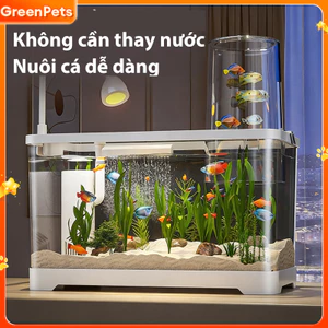 Bể cá Thủy sinh Hồ cá Mini Để Bàn Tích Hợp Lọc Ẩn Đèn Thủy Sinh Siêu Trong Suốt Cho Cá Cảnh