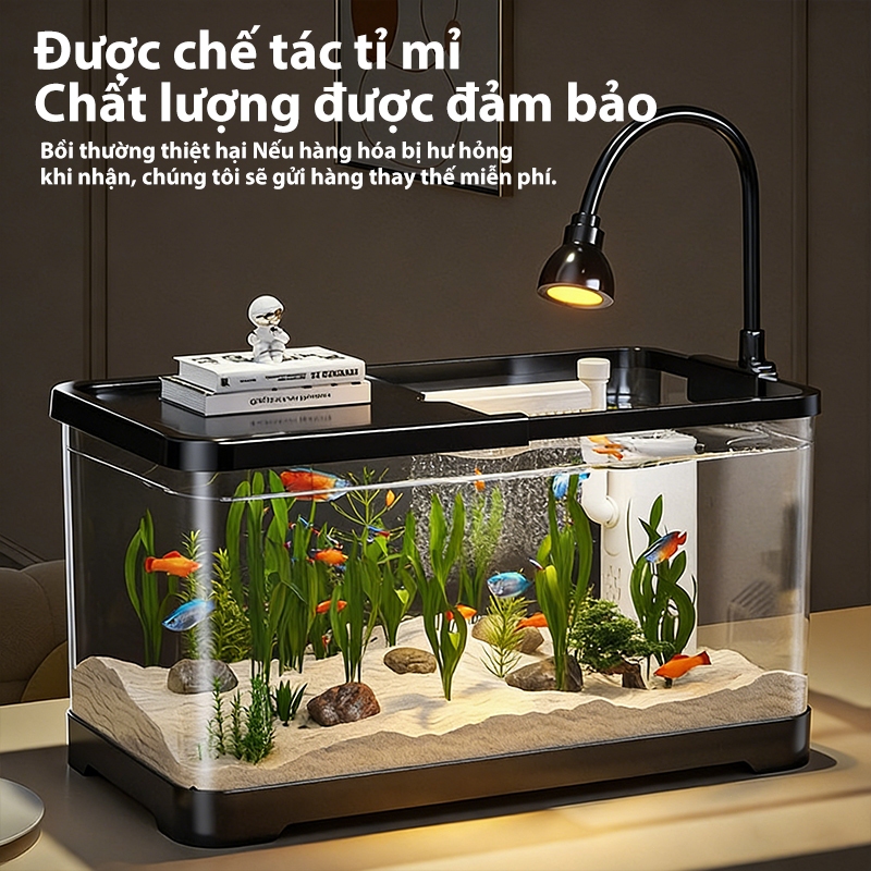 Bể cá Thủy sinh Hồ cá Mini Để Bàn Tích Hợp Lọc Ẩn Đèn Thủy Sinh Siêu Trong Suốt Cho Cá Cảnh