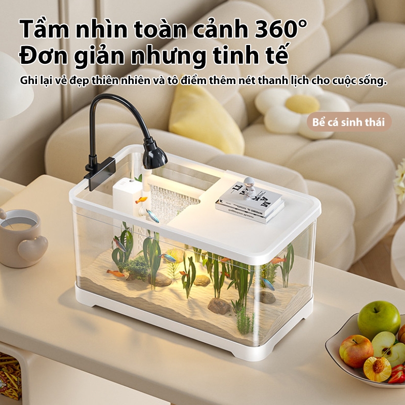 Bể cá Thủy sinh Hồ cá Mini Để Bàn Tích Hợp Lọc Ẩn Đèn Thủy Sinh Siêu Trong Suốt Cho Cá Cảnh