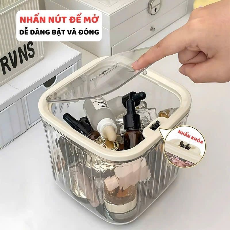 Hộp Đựng Đồ Trong Suốt Có Nắp Bật Hộp Đựng Mỹ Phẩm Phụ Kiện Dây Buộc Tóc Bông Tẩy Trang Đồ Cá Nhân Nhựa PET Titihome