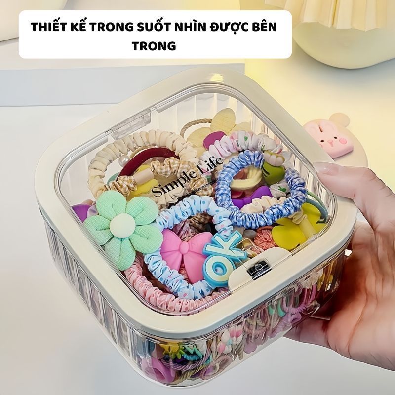 Hộp Đựng Đồ Trong Suốt Có Nắp Bật Hộp Đựng Mỹ Phẩm Phụ Kiện Dây Buộc Tóc Bông Tẩy Trang Đồ Cá Nhân Nhựa PET Titihome