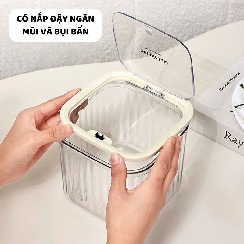 Hộp Đựng Đồ Trong Suốt Có Nắp Bật Hộp Đựng Mỹ Phẩm Phụ Kiện Dây Buộc Tóc Bông Tẩy Trang Đồ Cá Nhân Nhựa PET Titihome