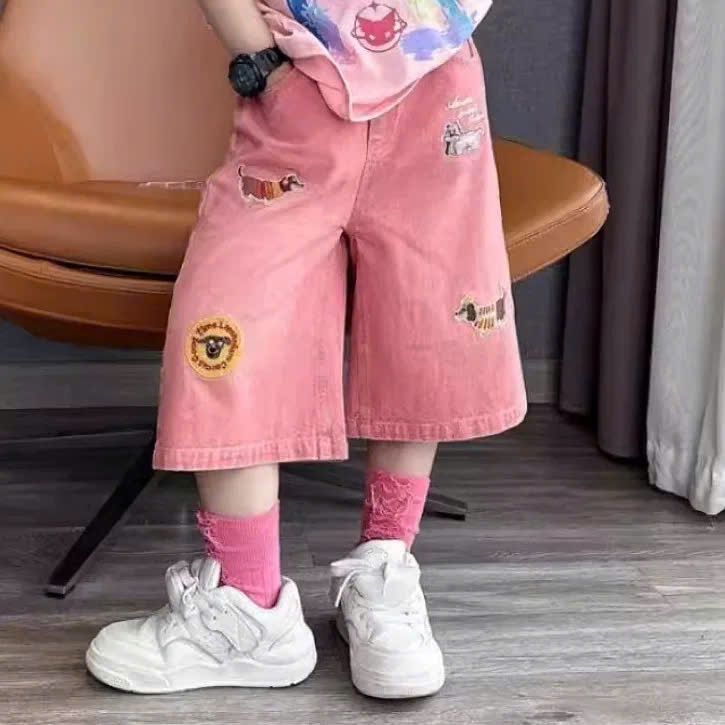 Set áo thun oversize & quần culottes hồng cá tính cho bé