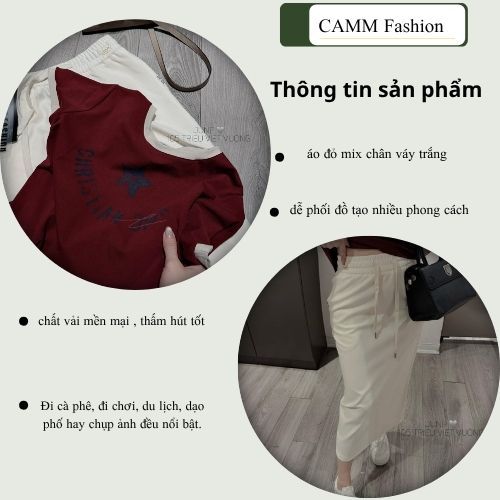 Set đồ nữ Dona HCOM25286, áo thun cộc thay cổ tròn mix chân váy dài body cạp chun