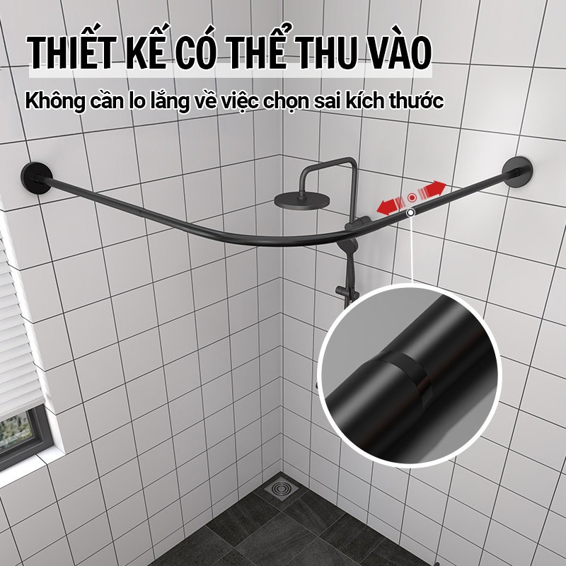 Kaleis Thanh Treo Rèm Nhà Tắm Chữ L Co Giãn 70-130cm Không Cần Khoan, Chống Trượt, Dễ Lắp Đặt