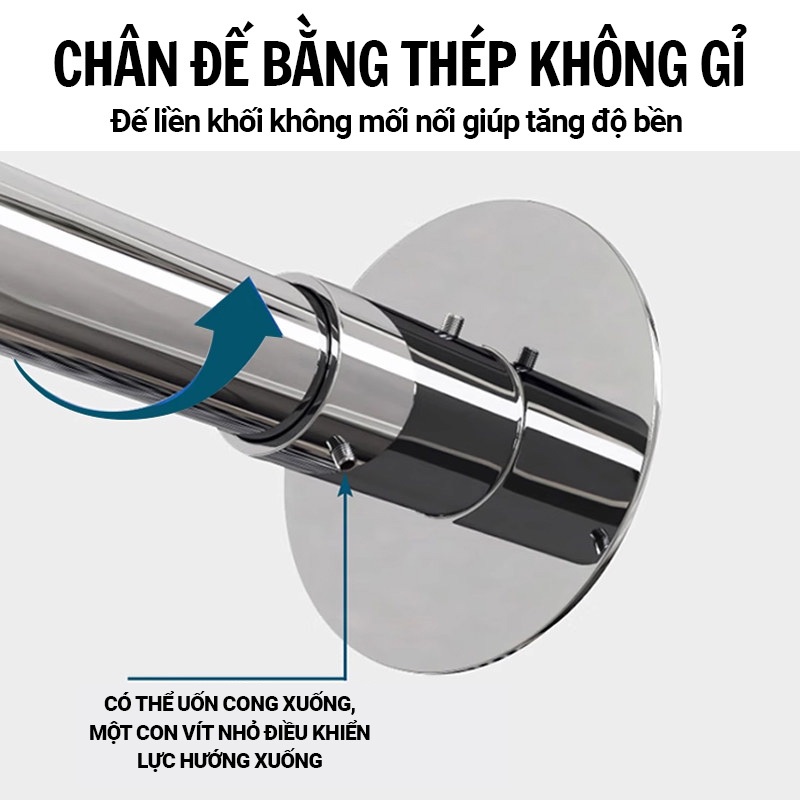 Kaleis Thanh Treo Rèm Nhà Tắm Chữ L Co Giãn 70-130cm Không Cần Khoan, Chống Trượt, Dễ Lắp Đặt