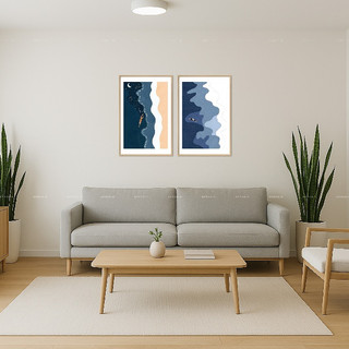 Bộ 2 tranh dán tường phong cách Boho, nghệ thuật decor, trang trí phòng, quán cafe, có sẵn keo dán