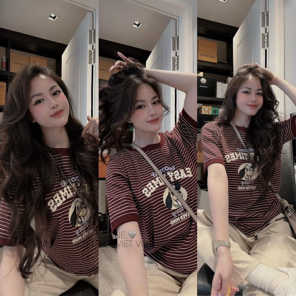 Set đồ nữ Donna HCOM25281,áo thun cộc tay in họa tiết cun phối quần suông cạp chun co dãn