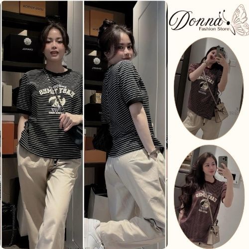 Set đồ nữ Donna HCOM25281,áo thun cộc tay in họa tiết cun phối quần suông cạp chun co dãn