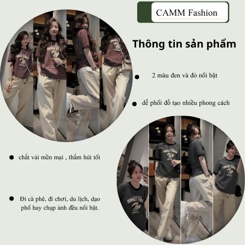 Set đồ nữ Donna HCOM25281,áo thun cộc tay in họa tiết cun phối quần suông cạp chun co dãn
