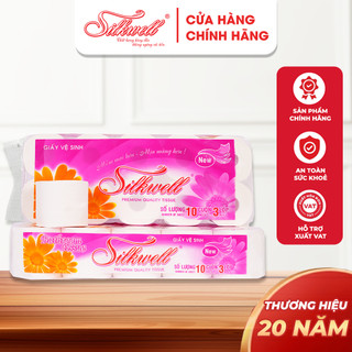 Giấy Vệ sinh Silkwell Tím cao cấp 10 cuộn 3 lớp mềm mịn, giấy vệ sinh siêu dai hàng chính hãng