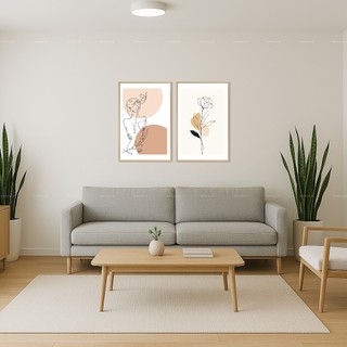 Bộ 2 tranh dán tường phong cách Boho, nghệ thuật decor, trang trí phòng, quán cafe, có sẵn keo dán