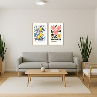 Bộ 2 tranh dán tường phong cách Boho, nghệ thuật decor, trang trí phòng, quán cafe, có sẵn keo dán