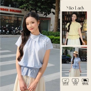 Áo Caro Cotton Cổ Sen Miolady Tay Ngắn Chun Eo Che Bụng – Mềm Mát Ít Nhăn Đi Làm AO031