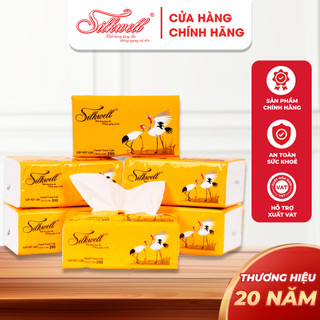 Giấy ăn rút lụa Silkwell Sếu 130 tờ 3 lớp dày dặn, khăn giấy rút lụa siêu mềm mịn không tẩy trắng