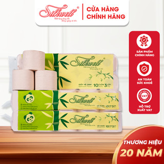 Giấy vệ sinh Silkwell gấu trúc 10 cuộn 3 lớp có lõi, không chất tẩy trắng, an toàn hàng chính hãng