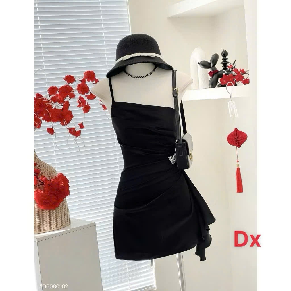 Đầm lệch vai tuyết nhung body ôm phối nơ eo đính đá sang chảnh dự tiệc cực xinh