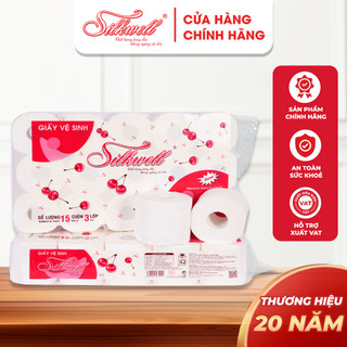 Giấy vệ sinh Silkwell Cherry đỏ cao cấp 3 lớp 15 cuộn Hàng chính hãng, giấy vệ sinh siêu dai cao cấp