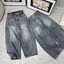 Quần baggy form thụng chất jean phối mí thêu túi sau