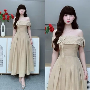 Đầm maxi rubi trễ vai dáng xòe sang chảnh nữ tính che khuyết điểm form chuẩn hot trend