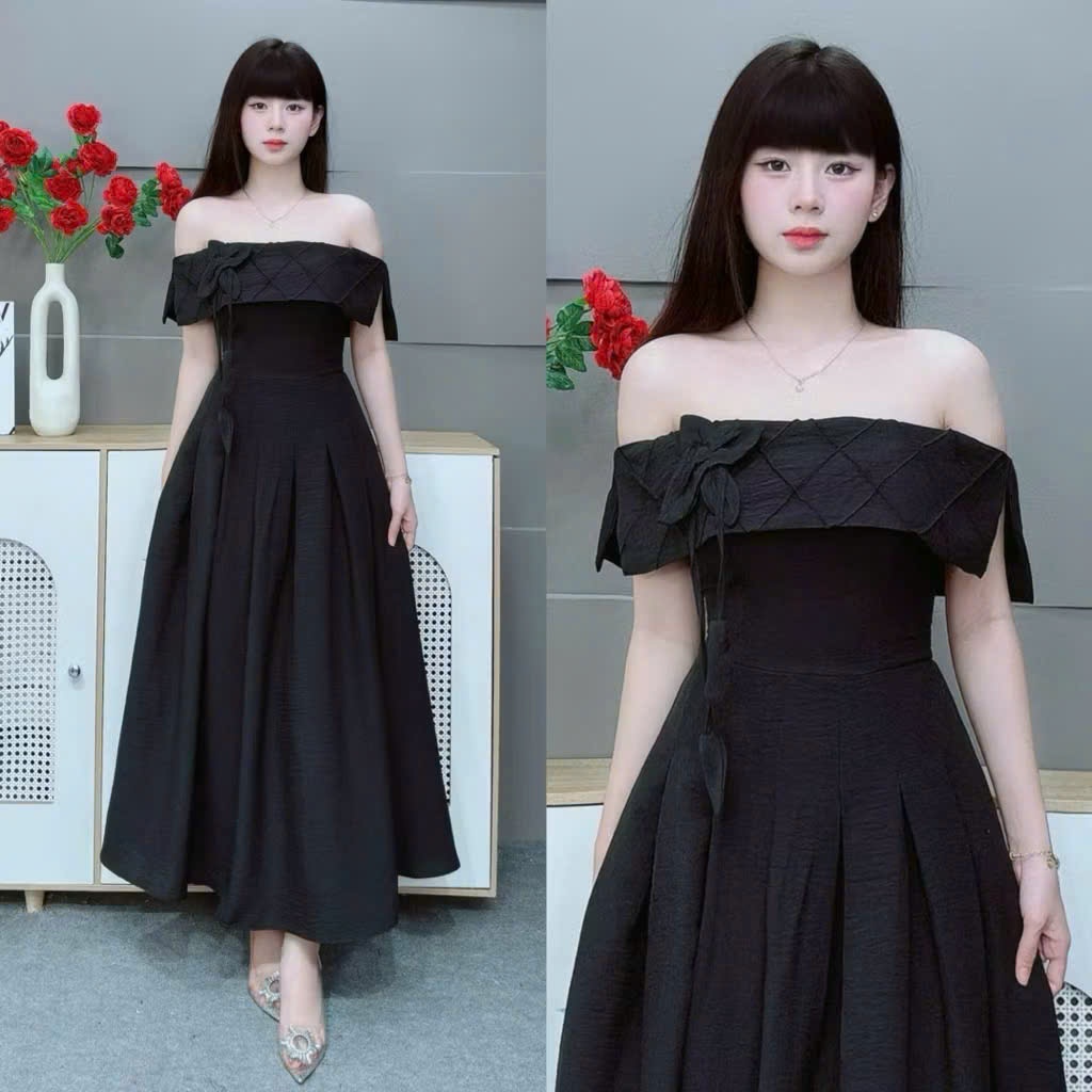 Đầm maxi rubi trễ vai dáng xòe sang chảnh nữ tính che khuyết điểm form chuẩn hot trend