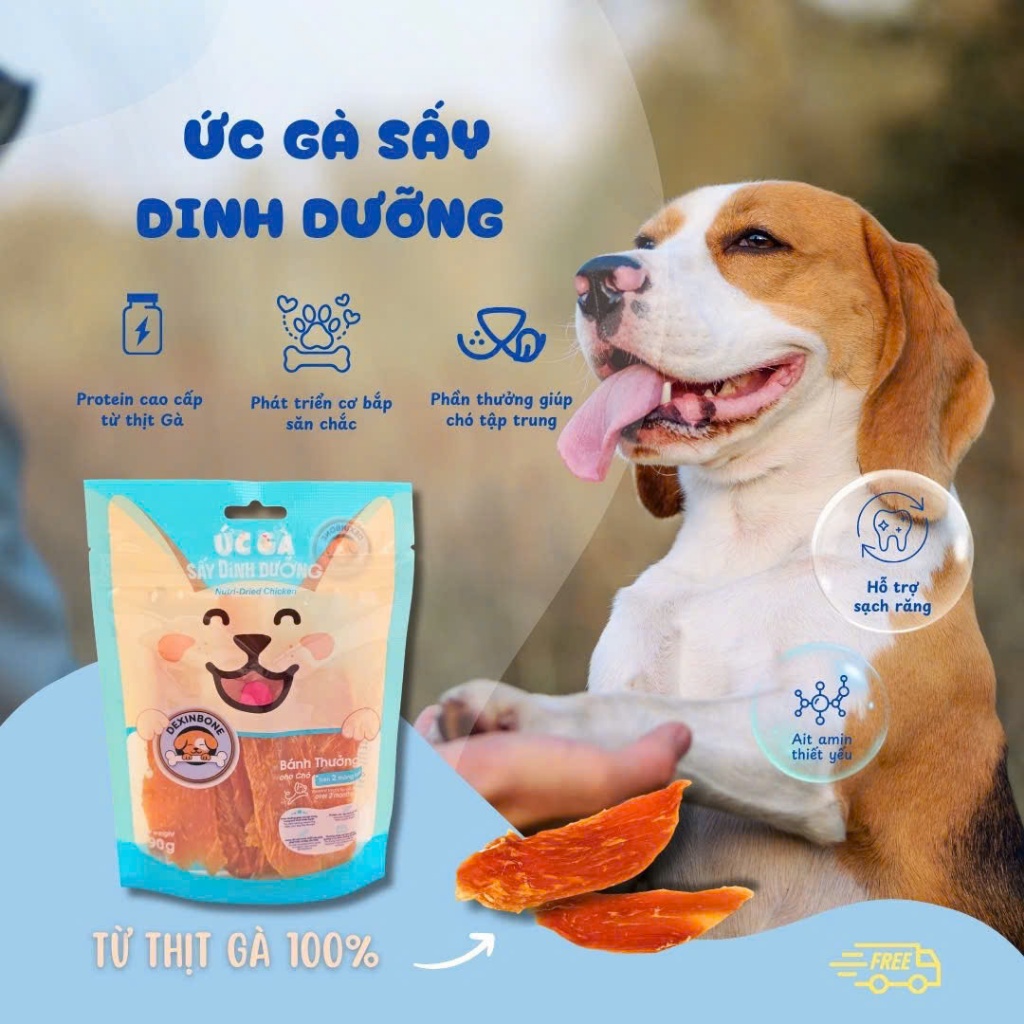 Ức Gà Sấy Dinh Dưỡng Cho Chó DEXINBONE Nguyên Chất 100% Thịt Ức Gà - Túi 90gr