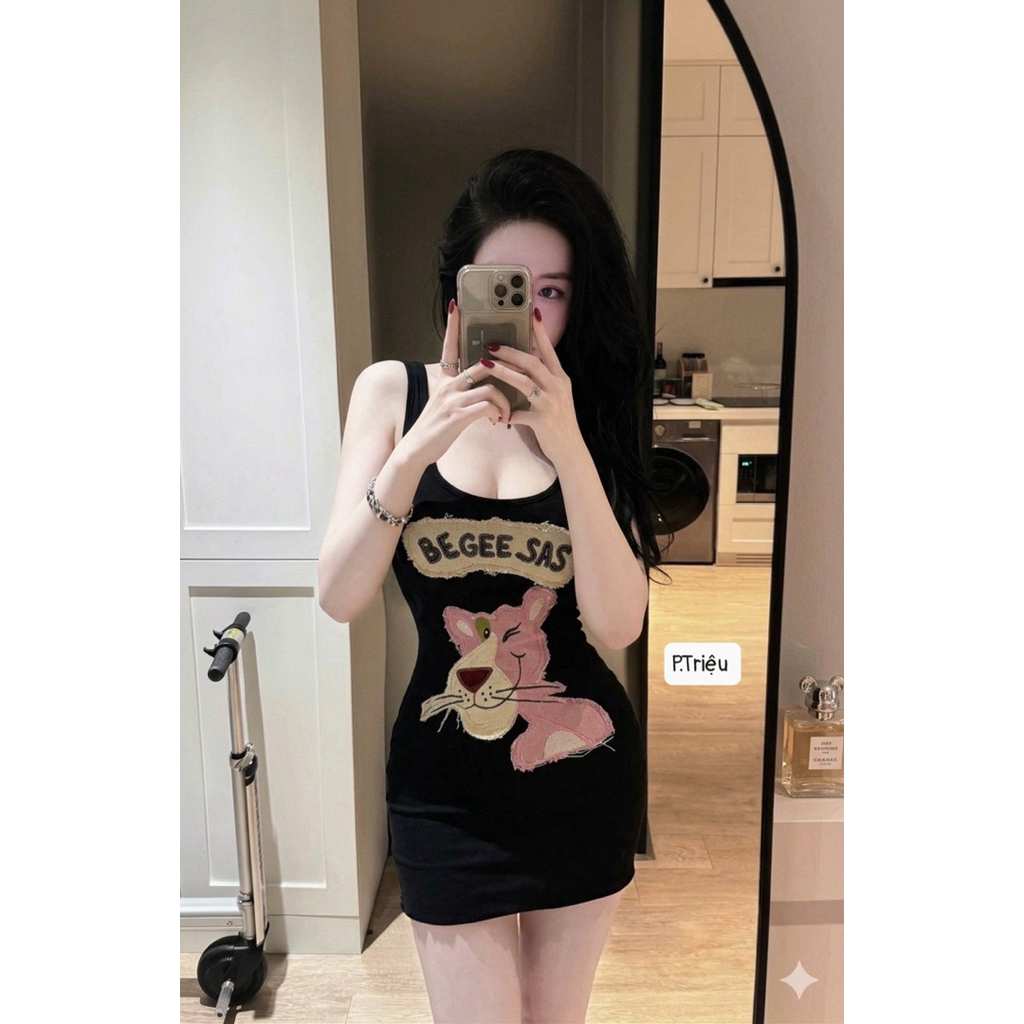 Váy ba lỗ phối hoạ tiết siu dễ thương tôn dángV4