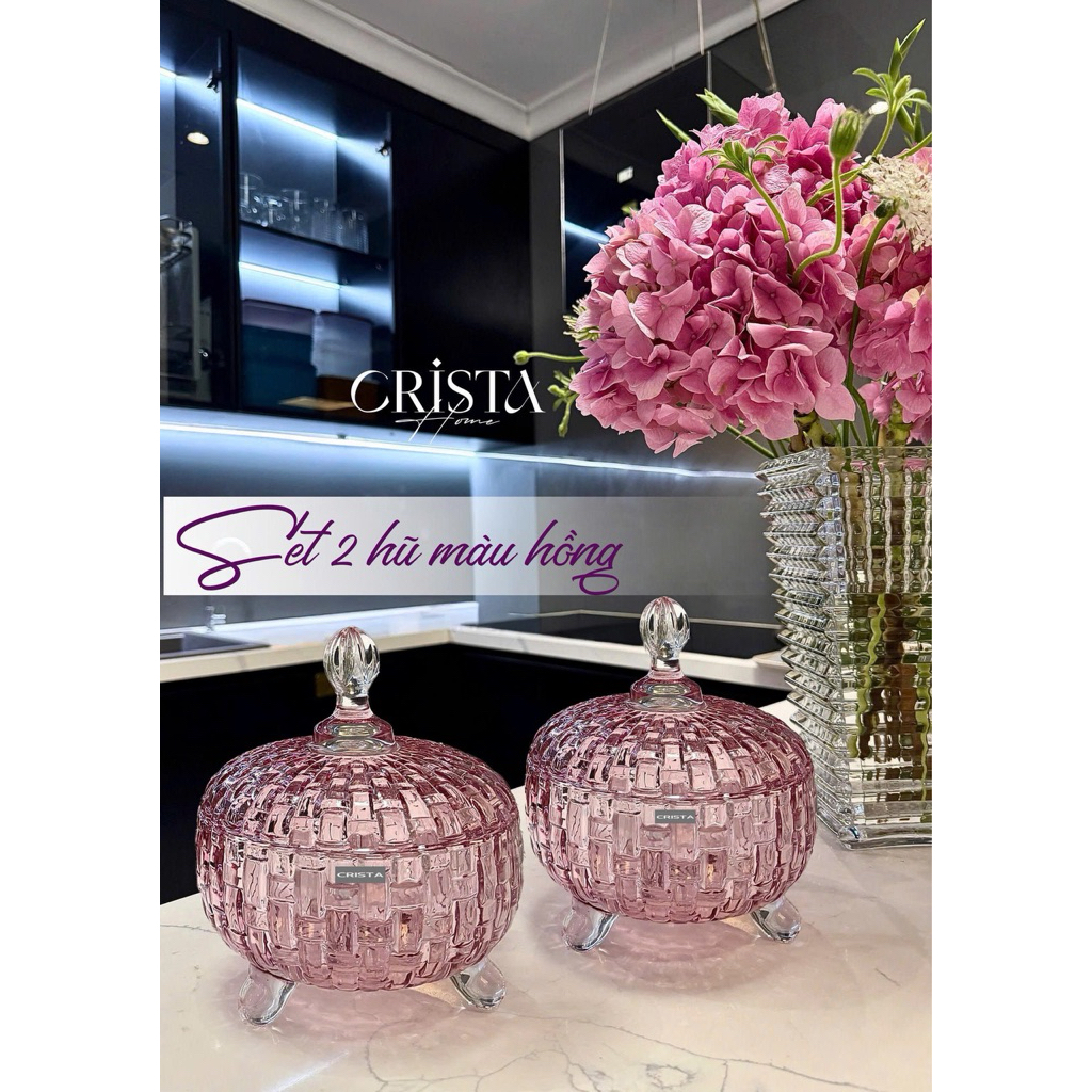 Bộ 2 Hũ Mứt Ba Chân vân caro  Crista Home – Bán Sỉ Quà Tết