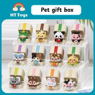 Mô hình lắp ghép thú cưng bò sữa, gấu trúc, ếch xanh mini phiên bản HỘP QUÀ xinh xắn đáng yêu HT Toys