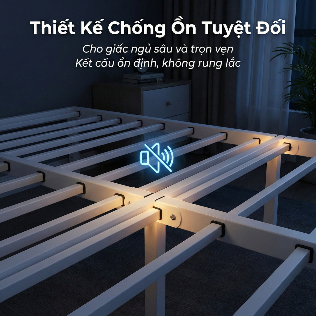 Giường ngủ 1m8x2m bằng sắt chống ồn cho phòng ngủ – Thiết kế Japandi sơn tĩnh điện cao cấp