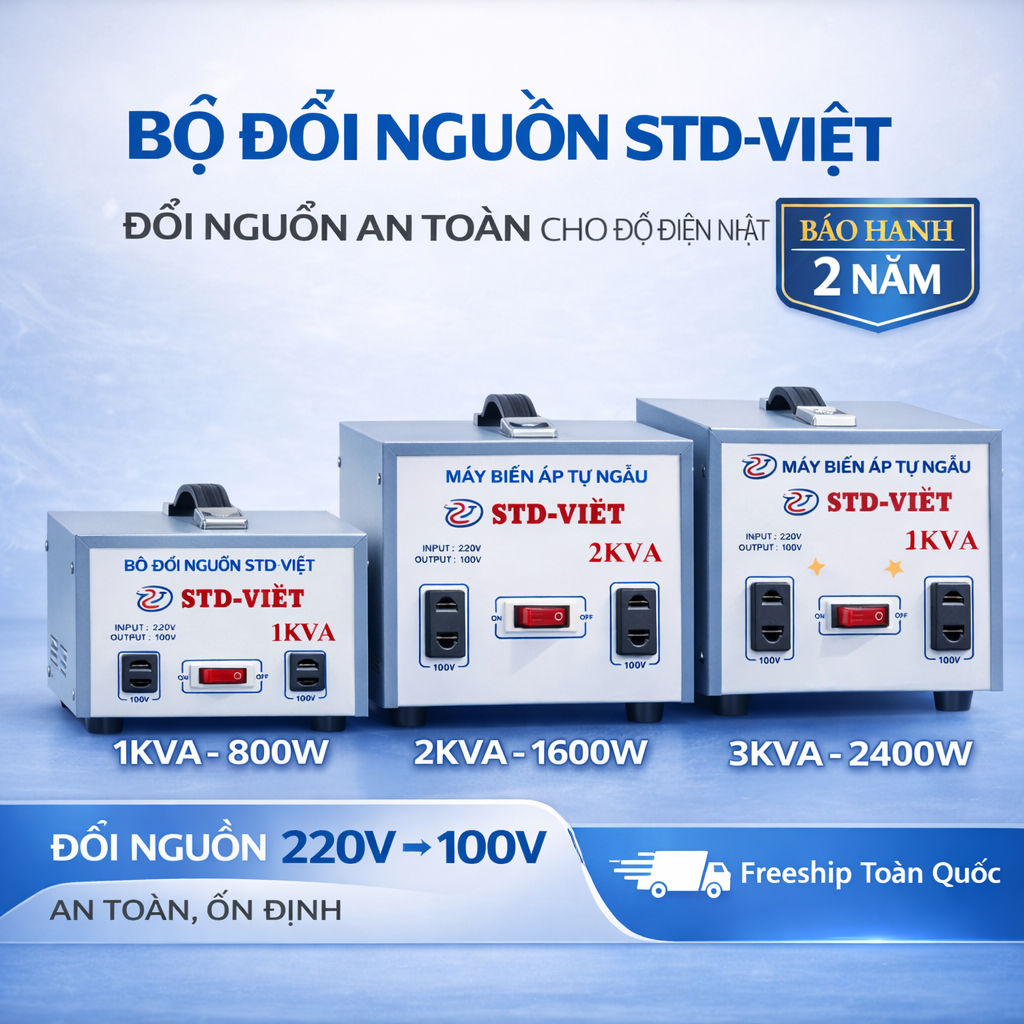 Đổi Nguồn 220V Sang 110V Biến Áp [Vỏ Sắt] Dùng Cho Đồ NHẬT Ổn Định Điện Áp Bảo Hành 2 Năm STD-VIỆT