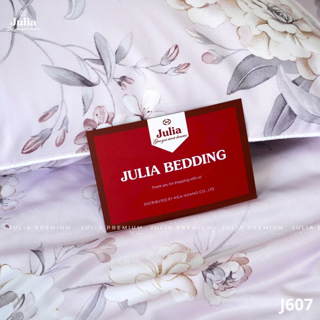 Bộ Chăn Ga Gối Cotton Lụa 100% sợi tự nhiên Cao Cấp Julia- Mềm Mịn, Thoáng Mát, Ga Giường Bọc Thun – Hoa Tím 607