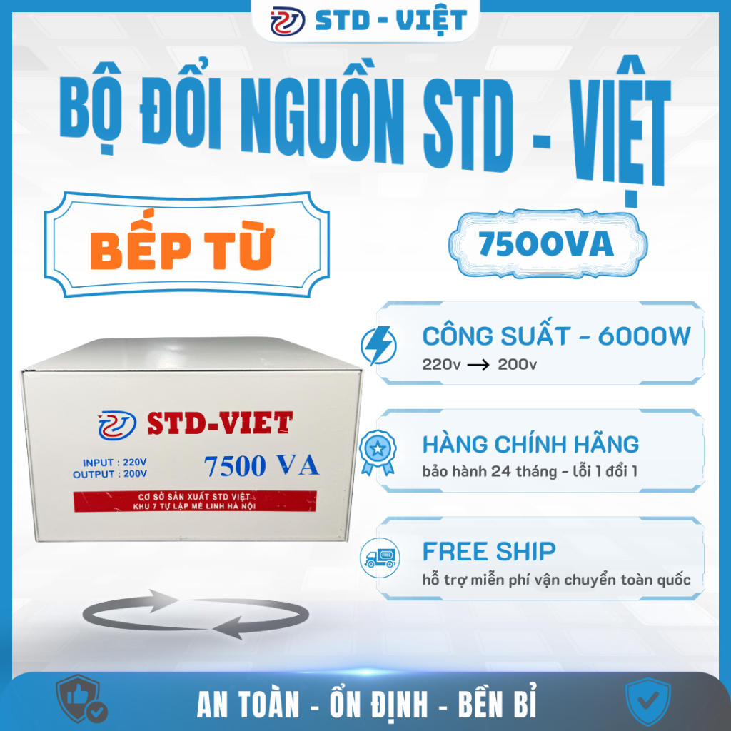 Đổi Nguồn 7500VA Từ 220V sang 200V Dùng cho Bếp Từ Nhật Công suất 6000W Bảo Hành 2 Năm - STD VIỆT