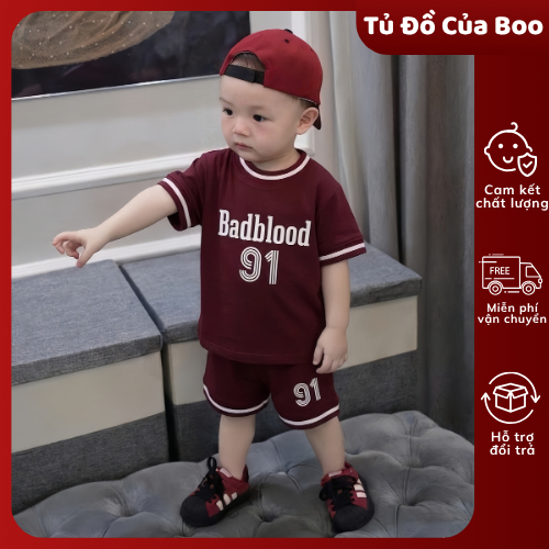 Set Bộ Bé Trai BADBLOOD Đỏ Đô,Bộ Quần Áo Trẻ Em Cotton Mát Mịn 7-15kg,Đồ Bé Trai Thể Thao Mùa Hè A18