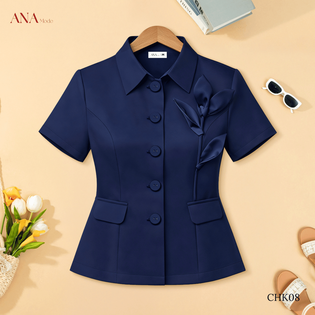 Áo Kiểu Đính Hoa Trung Niên ANA Mode Chất Liệu Cotton Lạnh Thanh Lịch Đi Chơi Quà Tặng Mẹ AK25CHK08