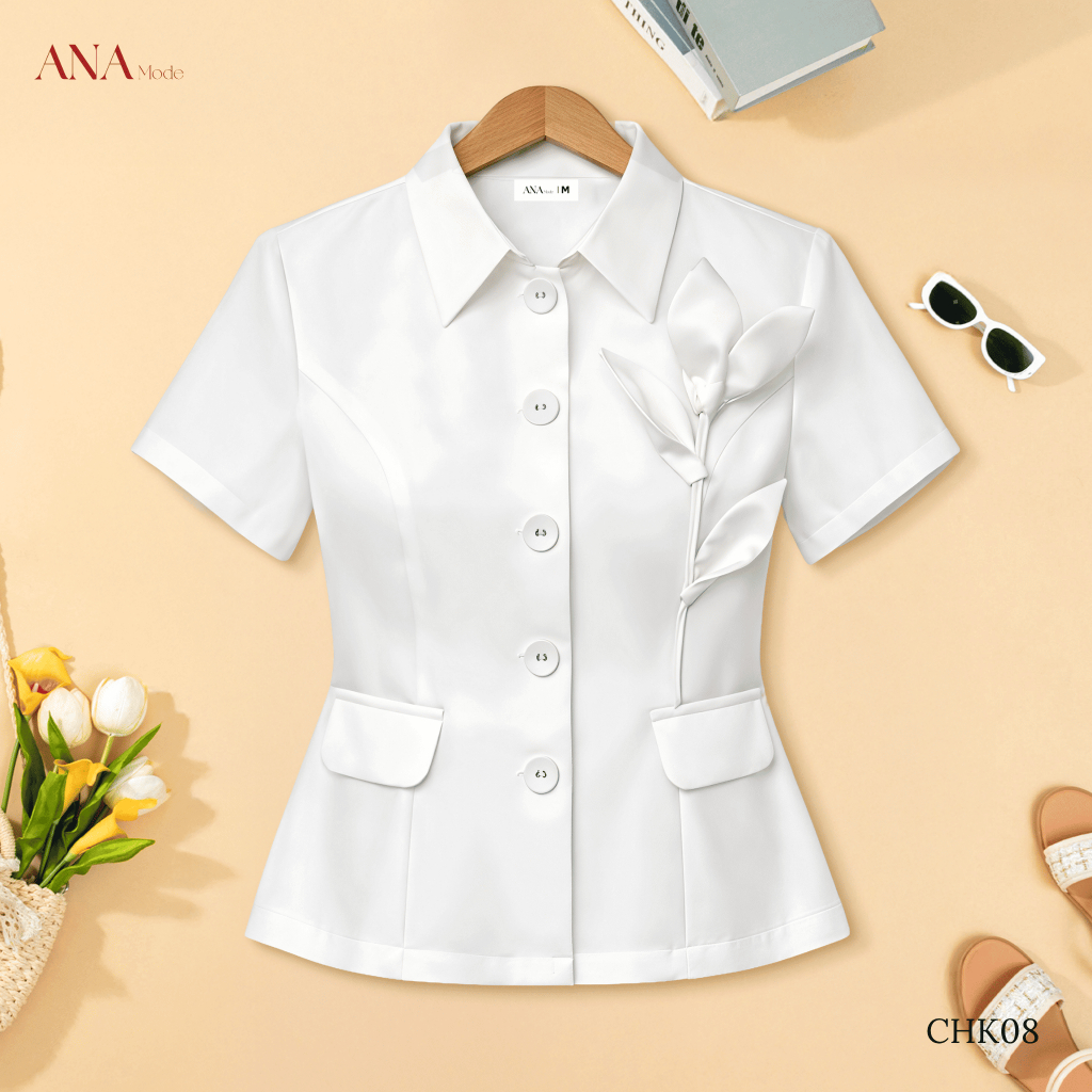 Áo Kiểu Đính Hoa Trung Niên ANA Mode Chất Liệu Cotton Lạnh Thanh Lịch Đi Chơi Quà Tặng Mẹ AK25CHK08