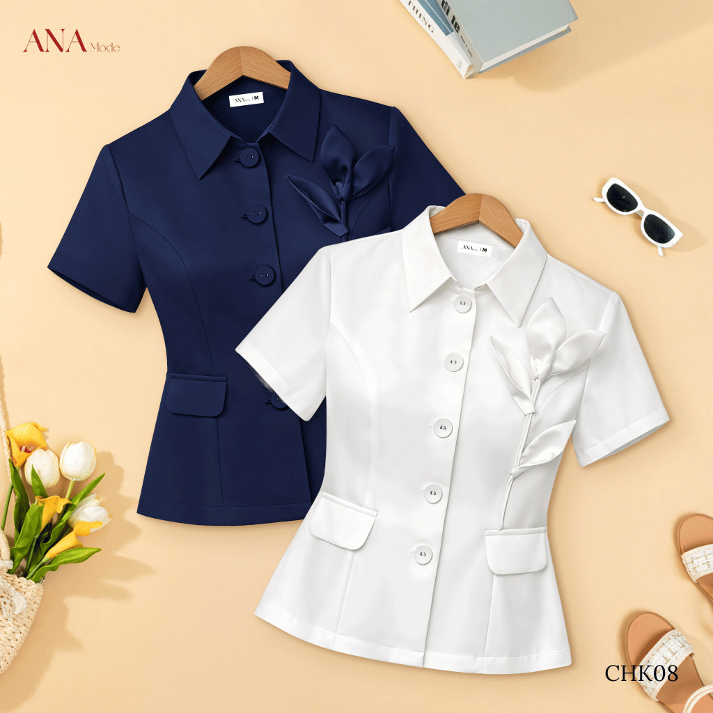 Áo Kiểu Đính Hoa Trung Niên ANA Mode Chất Liệu Cotton Lạnh Thanh Lịch Đi Chơi Quà Tặng Mẹ AK25CHK08