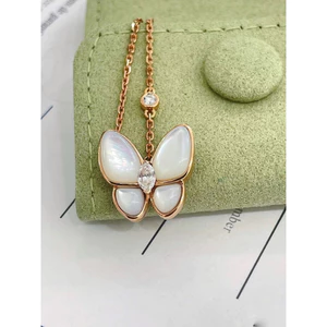 Dây chuyền bướm xà cừ đính đá trang sức nữ thanh lịch, xi vàng sang trọng