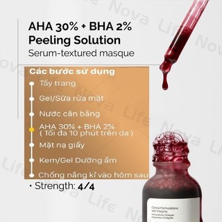 Serum AHA 30% + BHA 2% Peeling Solution 32ml, Tẩy tế bào chết hóa học, làm sáng da, giảm mụn ẩn, mụn đầu đen.