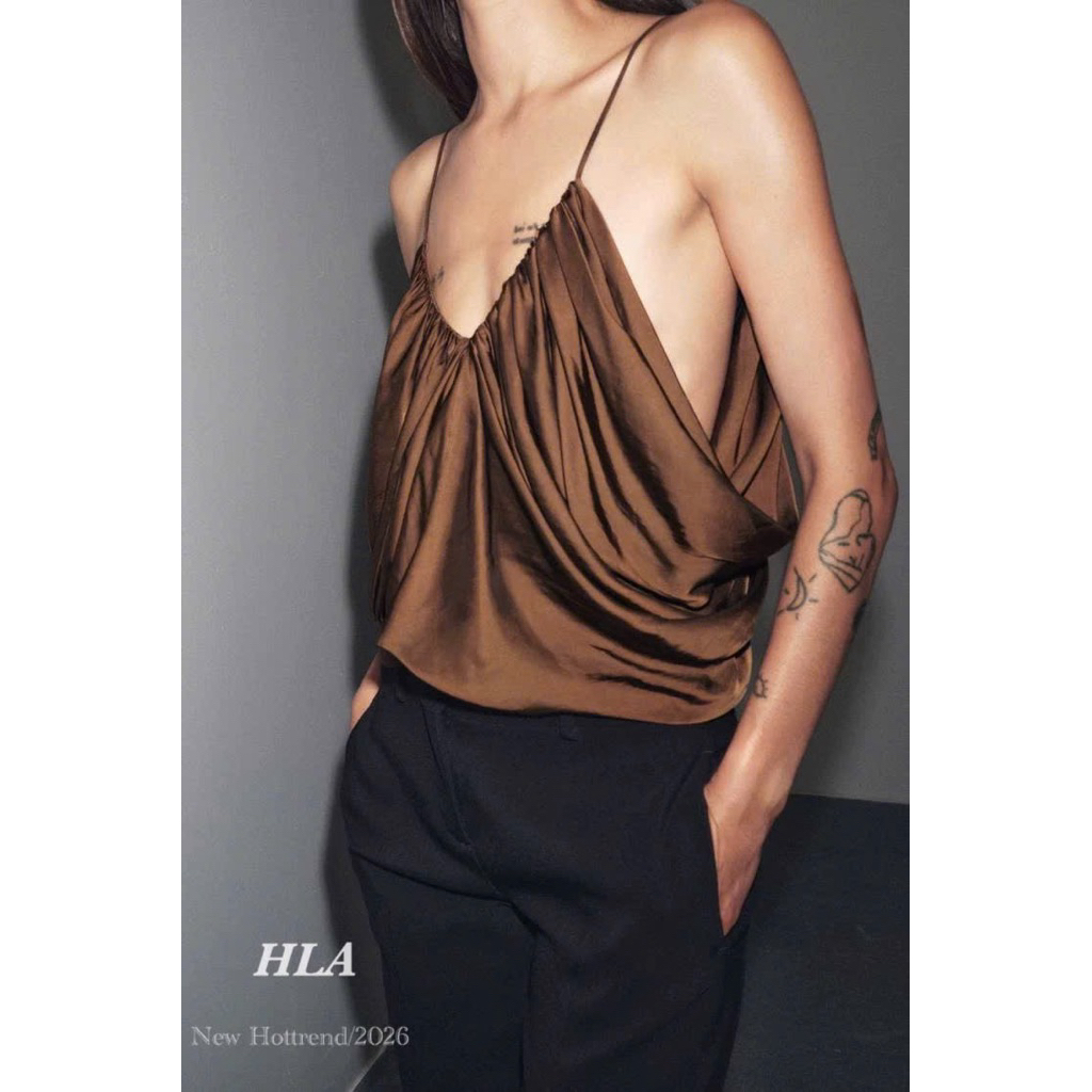 Áo 2 dây lụa Zara nhún đổ bồng
