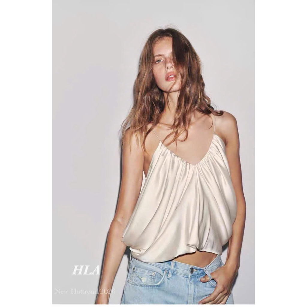 Áo 2 dây lụa Zara nhún đổ bồng